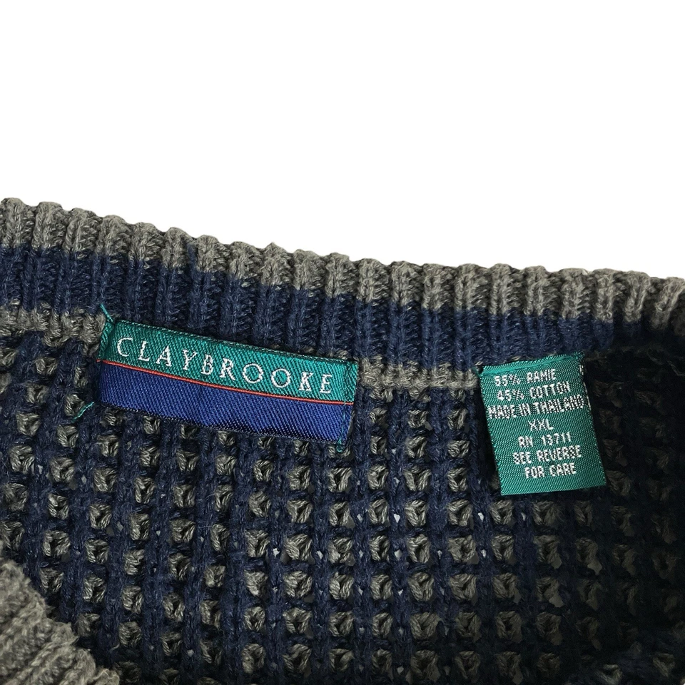 Vintage Claybrooke Birdseye Knit Pullover Sweater XXL Green Blue Grunge Grandpa - Image 2 of 4