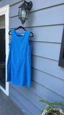 Alfred Sung Blue Sleeveless Eyelet Shift Dress Size 10 100% Cotton