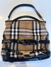 Burberry Bridle Gosford Beige Black Bag House Check Canvas and Leather Hobo Used