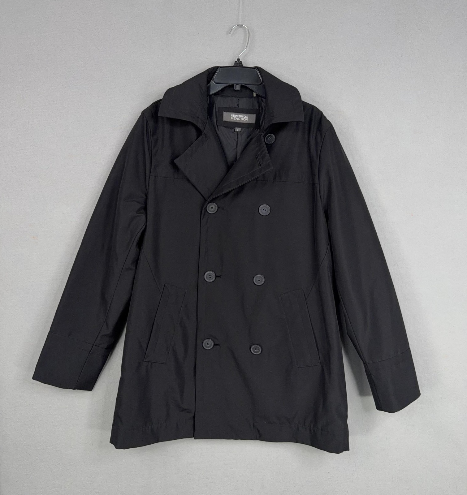 Kenneth Cole Coat Mens Large Black Pea Coat Insulated Business Career Reaction