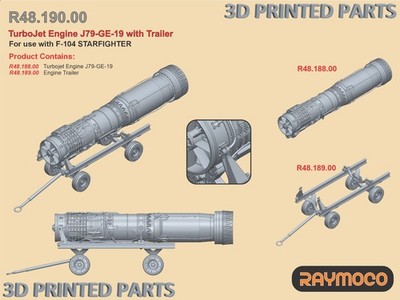 RAYMOCO R48.190.00 1/48 Engine J79-GA-19 with Trailer. For use with F-104