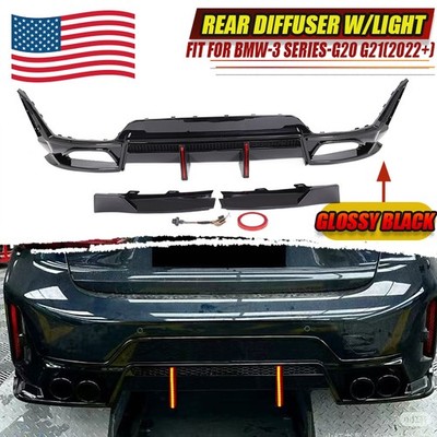 Gloss Black For BMW G20 M-Sport LCI 2023-2026 Rear Lower Diffuser with LED Light