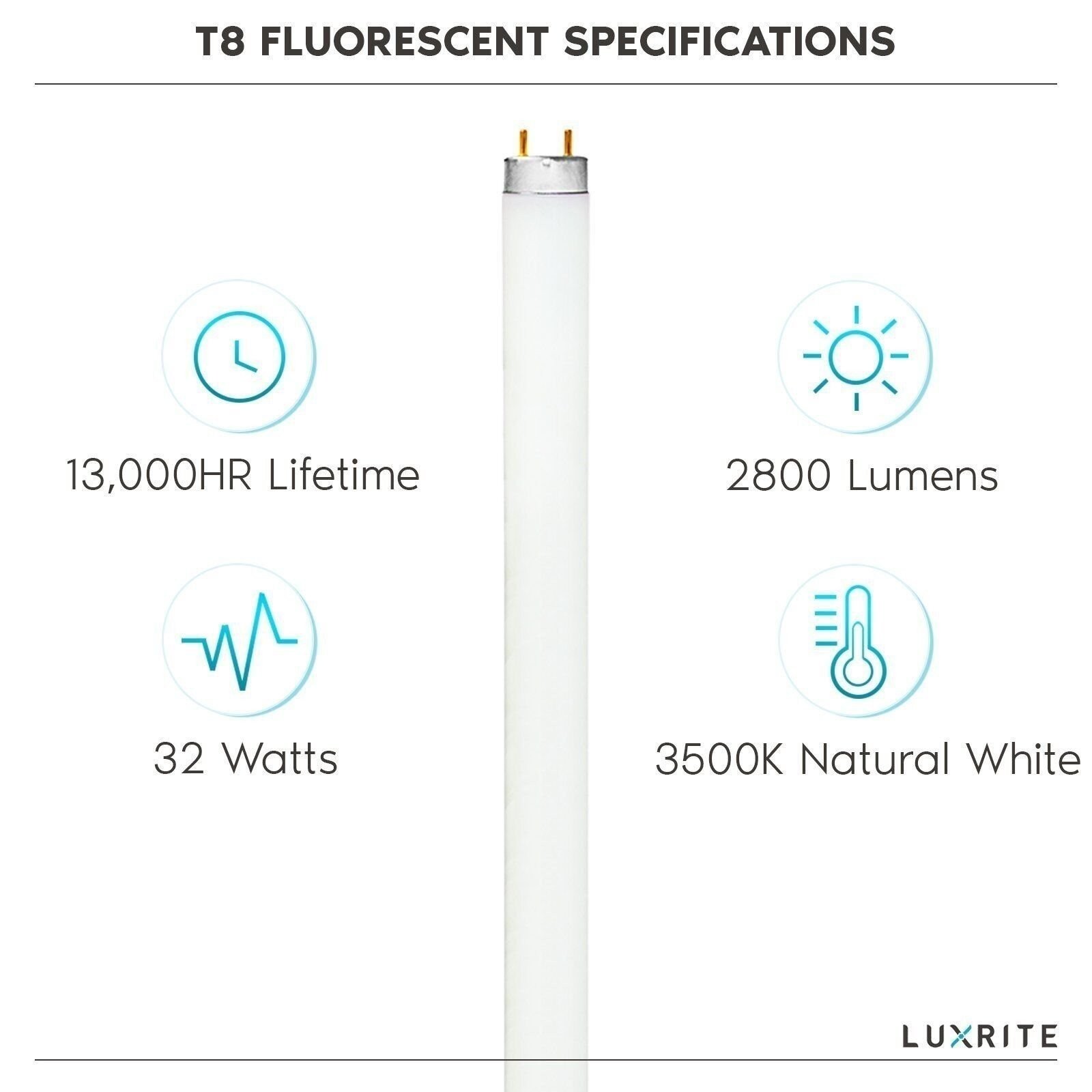 Luxrite F32T8/835 32W 48 Inch T8 Fluorescent Tube Light 3500K 2800lm G13 12-Pack