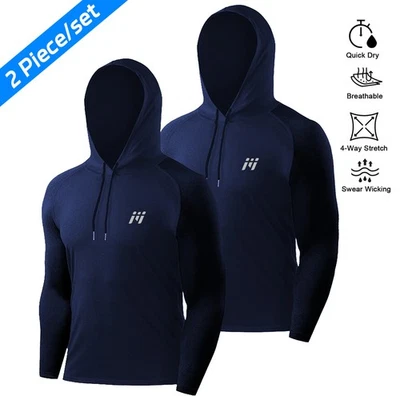 MEETYOO 2er Herren Hoodie Kapuzen Funktionsshirt Langarm Laufshirt Pullover Sporttops