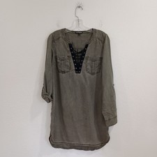 Express Green Lyocell Lace-up Popover Dress, Size S
