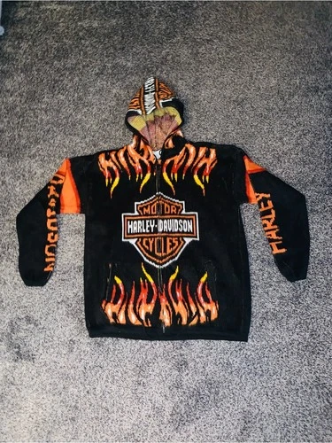 Reworked Vintage Harley Davidson Flame Hoodie/Jacket(Unisex,Never Worn Men’s image 10