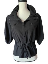 Cache Y2K Pleated Collar 1/2 Roll Tab Sleeves Snaps Zips Drawstring Jacket 4/S
