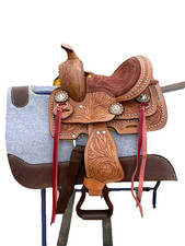 T I 8" Miniature Floral Tooled Western Horse Leather Saddle . Free shiping