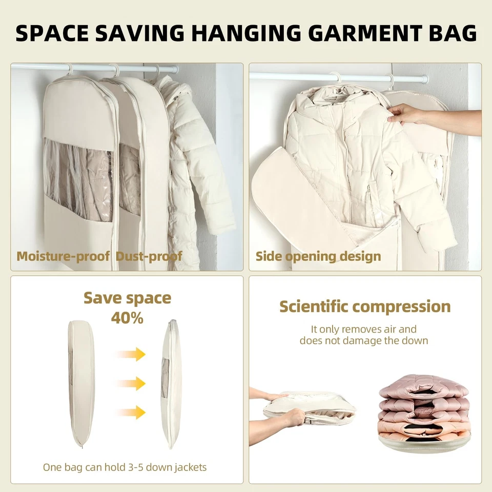 3 Packs Space Saving Garment Bag with Self Compression Zipper, Travel Suit Ba... - Image 3 of 4