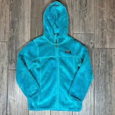 LL Bean Kids' L 14-16 Full Zip Fuzzy Fleece Hooded Jacket Blue Teal Cozy Warm