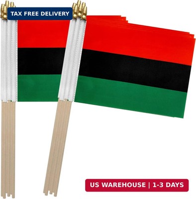 TSMD African Afro American Stick Flag Small Mini Hand Held Flags,5x8 Inch,12 Pac