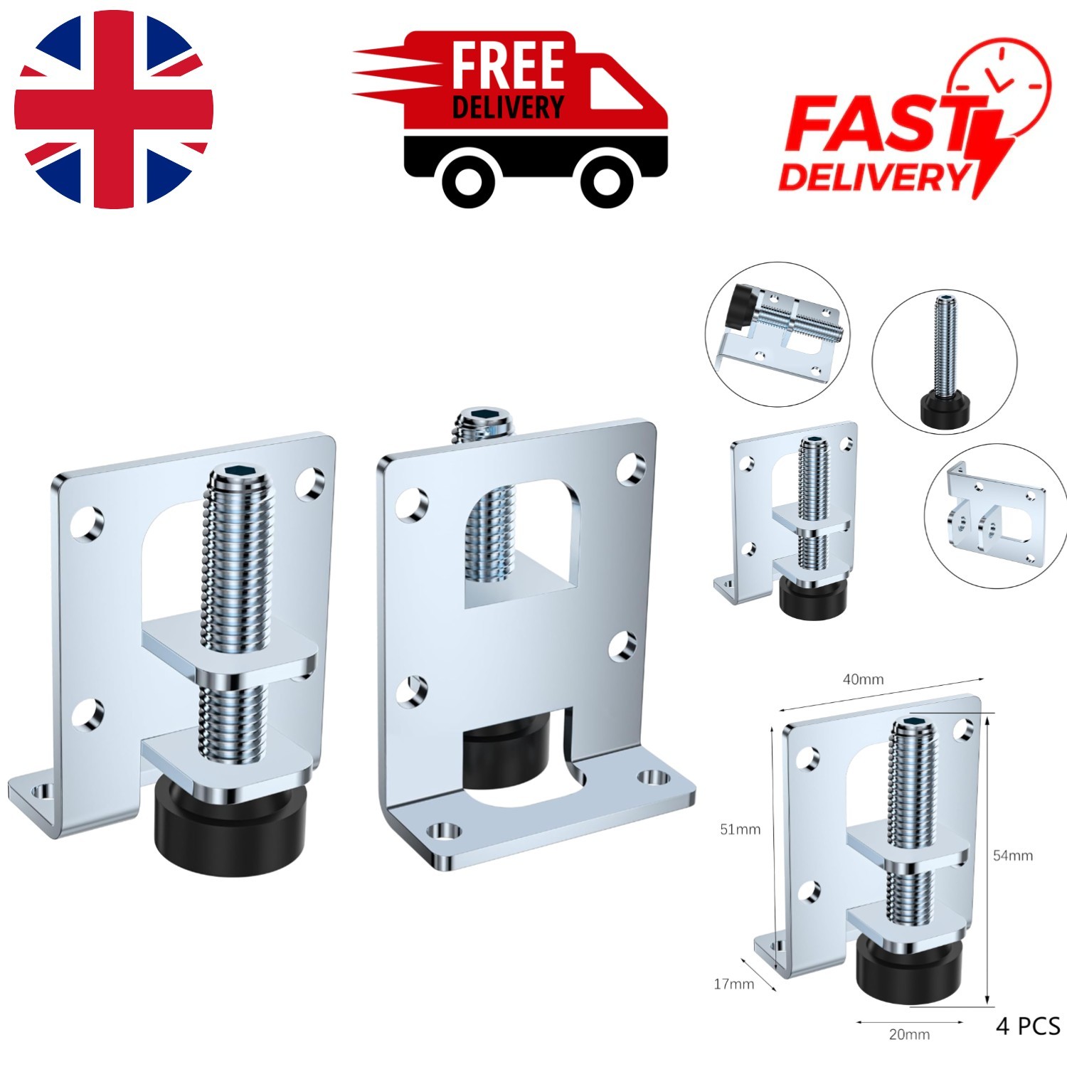 4PCS Modern Silver Adjustable Leveling Feet - Perfect for Uneven Furniture