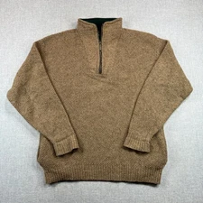 VTG Orvis Wool 1/4 Zip Mock Neck Sweater Men L Brown Heather Pockets Cottage USA