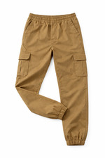 Youth Boys Cargo Jogger Pants Size 10Y Khaki Elastic Waist Tapered Leg