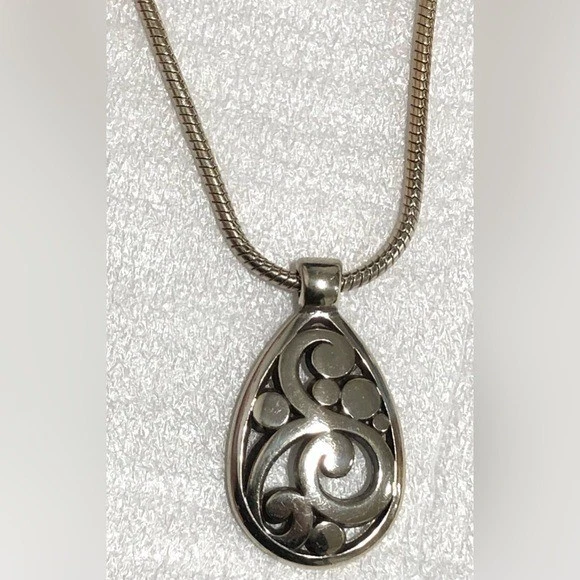 Brighton Silver Teardrop Swirl Pendant Round Snake Chain Necklace - Image 2 of 4