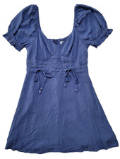 Cupshe Mini Dress Puff Sleeve Empire Waist Sundress Blue Small Coquette
