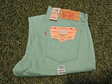 Levi's 501 Jeans Regular Straight Fit Mint Teal 34x30 Button Fly Raw Denim