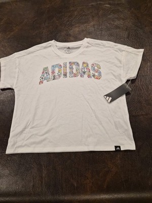 Adidas T-Shirt White Short Sleeve Youth Girls Size L (14) Lightweight Tee