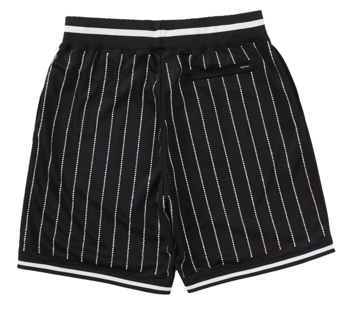 💎 Supreme Rhinestone Stripe Basketball Short - Black Shorts