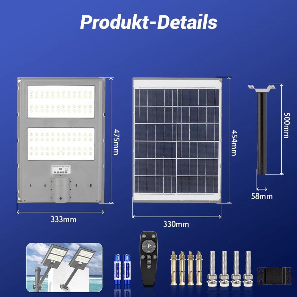 300000 LM Solar Straßenlaterne Garten LED Solarleuchte mit Bewegungsmelder außen - Bild 2 von 4