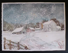 Original Art Artist Billingsley Signed Watercolor Painting Winter Farm Landscape