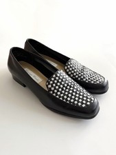 Vintage Carriage Court Nicole Black White Checkered Leather Loafers Size 6.5