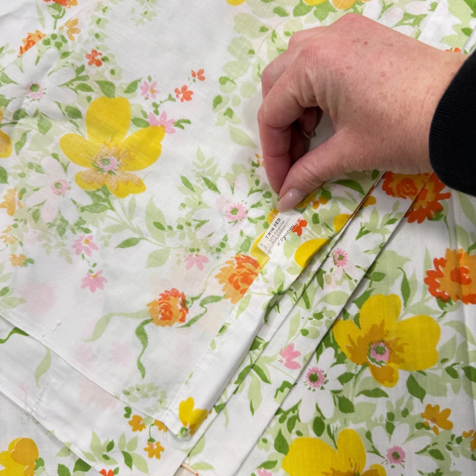 Sábana plana vintage jcpenney doble naranja amarillo grandes flores florales y2k 1487-30 Foto 4 de 4