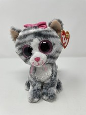Ty Beanie Boos ~Kiki~ 6” Plush Gray Striped Kitty Cat~ Pink Glitter Eyes~ Tags