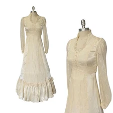 Gunne Sax Lace Maxi Wedding Dress Size 7 Ivory Gown Vintage 70s Prairie Lace