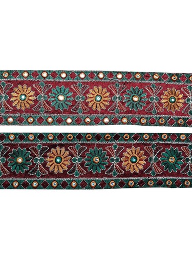 Vintage Saree Border India Decorative Trim Antique Embroidered Ribbon Silk Sari - Picture 2 of 9