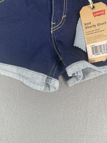 Levis Jeans Shorty Short Youth Girls 14 Dark Wash Low Rise Cuffed Hem Denim NWT - Picture 2 of 10