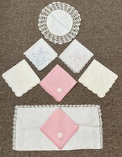 Lot of 8 VTG  Embroidered Handkerchiefs Doilies Lace Appliqu 