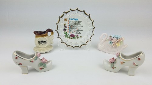 Porzellan kleines Konvolut ~ 5 Teile ~ Mutterteller, 2 Schuhe, Blumenschwan, Amish - Bild 1 von 12
