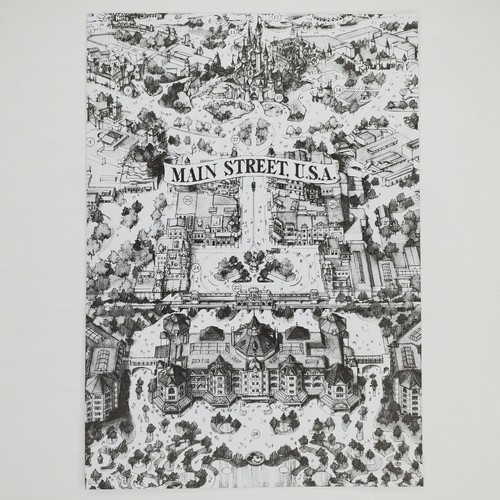 Euro Disneyland Fun Map Faux 1892 Version Postkarte Disney Art of the Coloring - Bild 1 von 2