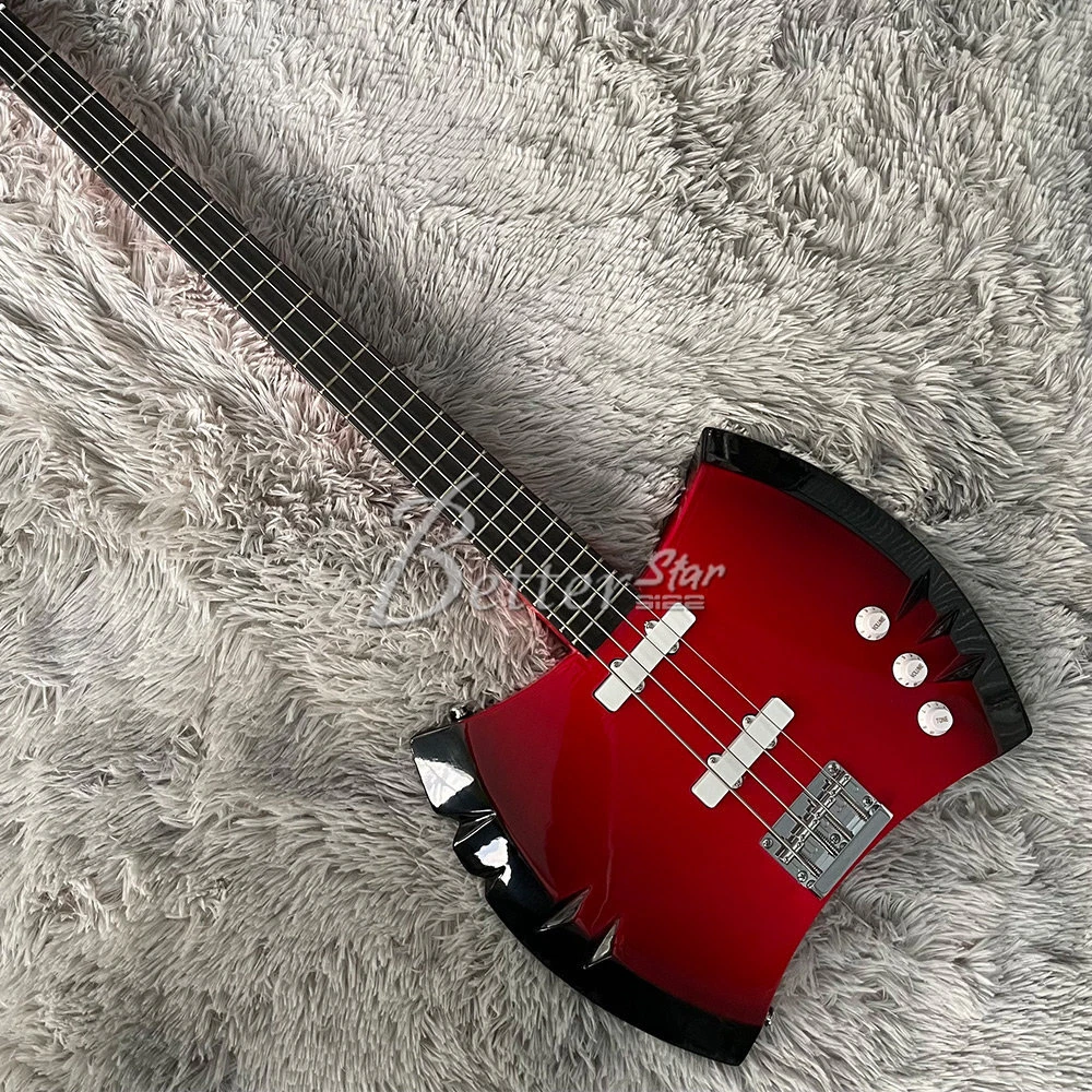 4 String Bass Guitar Red Marceline Electric Guitar Axe Shape Chrome Hardware