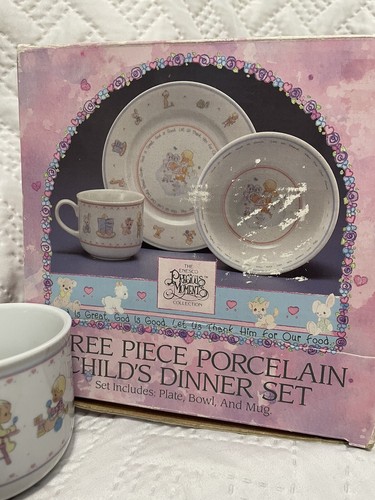 Precious Moments Vintage 1990 Three Piece Porcelain Childs Dinner Set