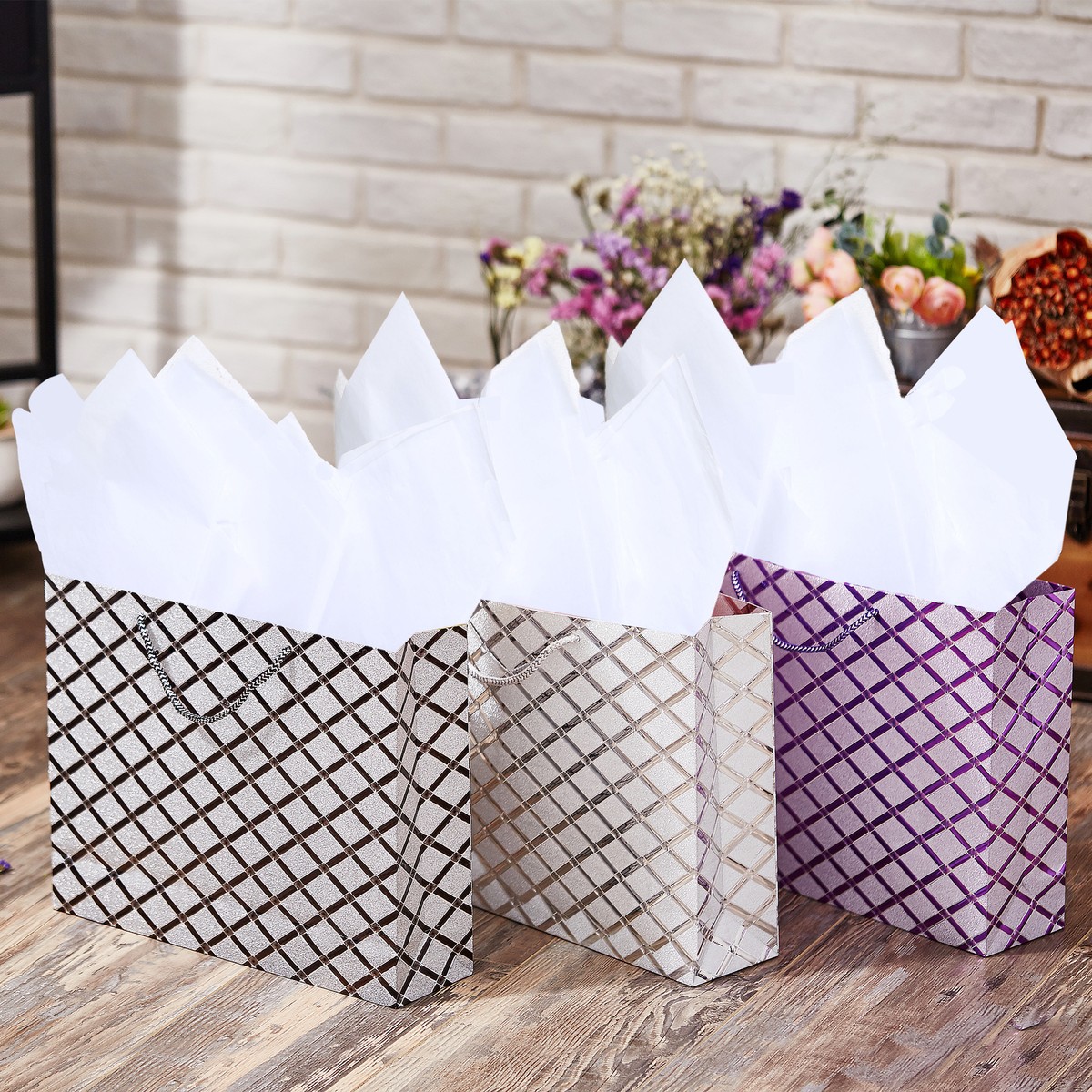 Diamond Pattern Glitter Gift Wrap Medium Bags, Wedding, Birthday