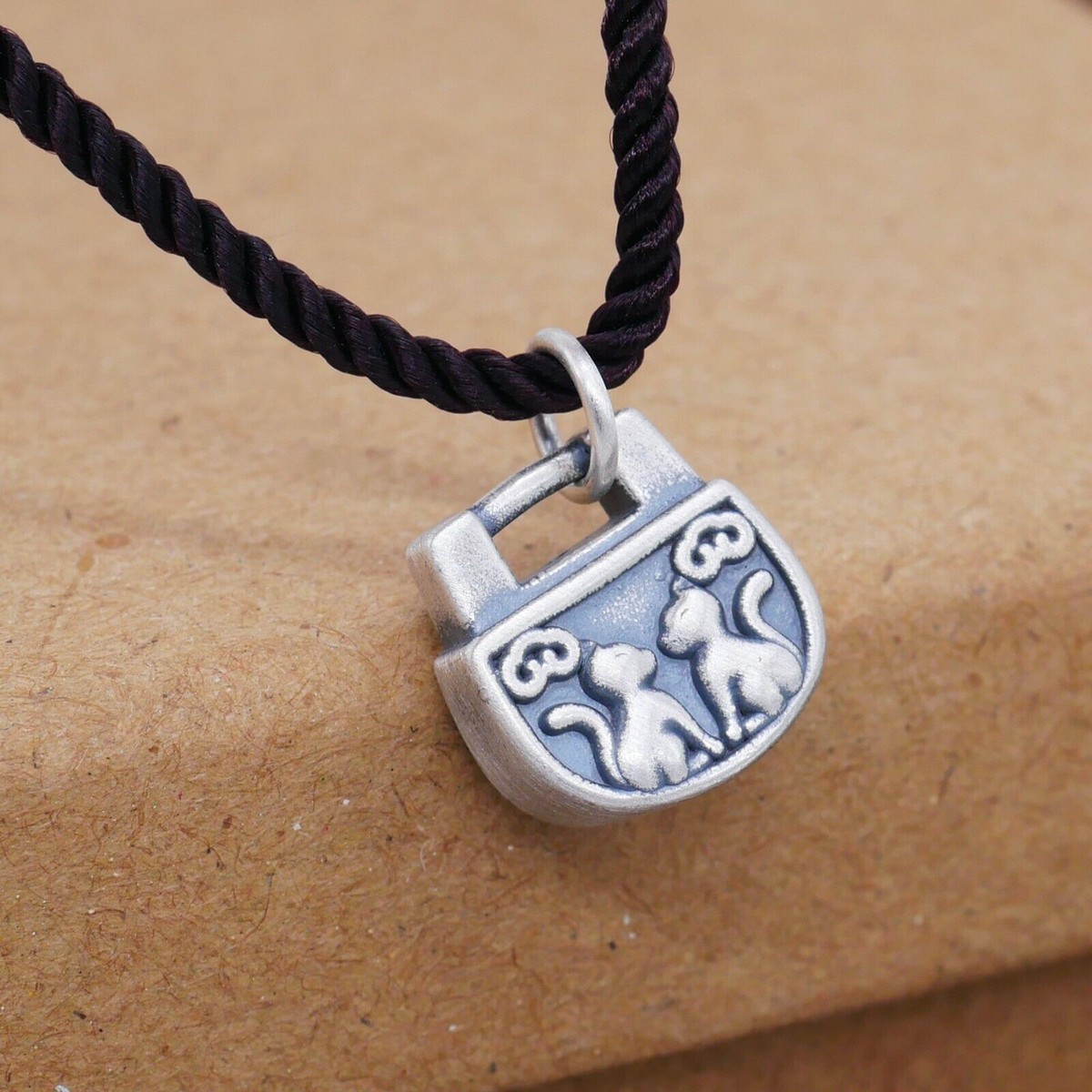 メル41690です 925 Sterling Silver Cute Cat Lock Pendant A5157 | eBay