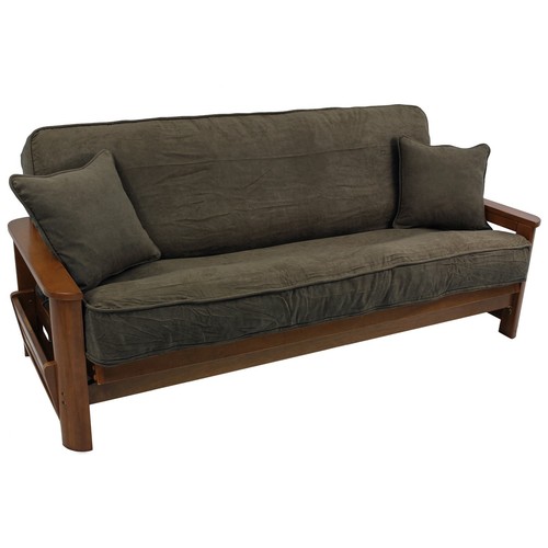 Blazing Needles 9 in. Double Corded Full Futon Cover Set with Throw Pillows