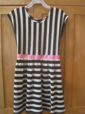 black and white striped mesh dress Girl BLACK AND WHITE STRIPED NET MESH FABRIC OVERLAY DRESS EUC 10 12