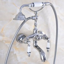 Wall Mounted Polished Chrome Brass Bathtub Clawfoot Faucet Mixer Tap Hand Shower