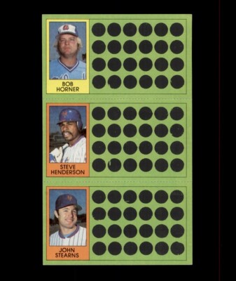 1981 TOPPS BASEBALL SCRATCH OFF BOB HORNER, STEVE HENDERSON, JOHN STEARNS PANEL