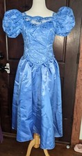 Vintage 1980s Blue Lace Puffy Sleeve Party Prom Formal Dress
