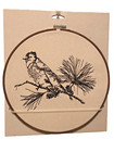 Holiday Embroidery Round Hoop Boho Wall Decor Bird Black White New