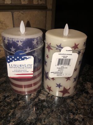 LuxuryLite Led Wax Pillar  Battery Operated  Candle - 2 Pieces Stars & Stripes
