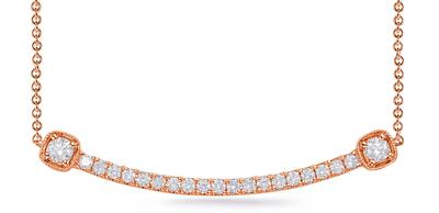 ESTATE .28CT DIAMOND 14KT ROSE GOLD 3D CLASSIC DOUBLE SQUARE BAR NECKLACE