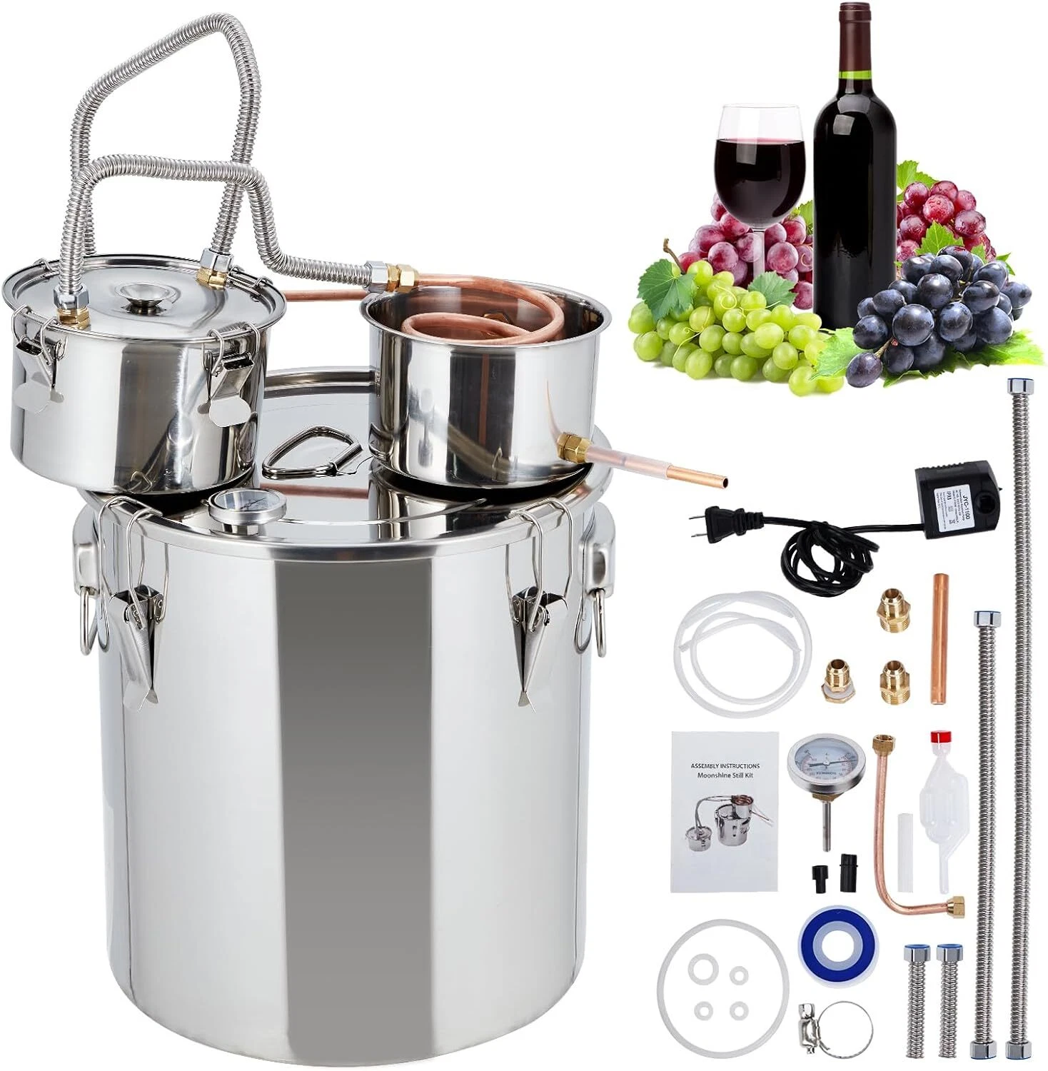 13.2Gal/50L Water Alcohol Distiller Moon shine Still Wine Brewing Kit Home