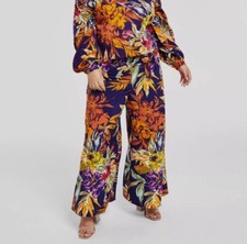Vince Camuto Women's Blue Printed Smocked-Waist Pants Plus Size 3X