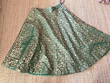 Lehenga Skirt A Line Green Floral Gold Metallic 38" Waist x 40" Length Handmade