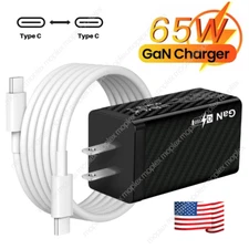 65W GaN USB Fast Wall Charger Adapter PD Type C Cable For MacBook iPhone 15 Pro